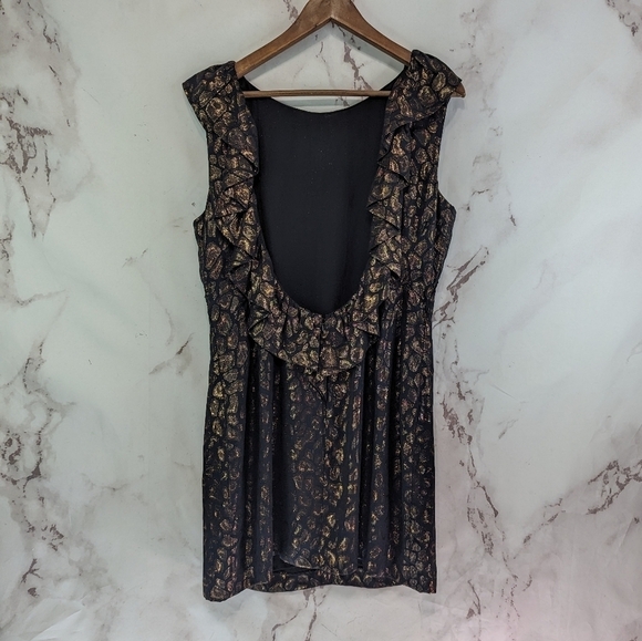 CAMILLA AND MARC Dress Womens 10 Scoop Back Ruffle Leopard Leon Frock Metallic - Picture 6 of 12